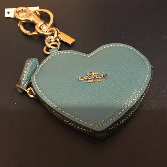 Coach Heart Shaped Keychain/Coin Pouch Blue - Picture 2 of 4